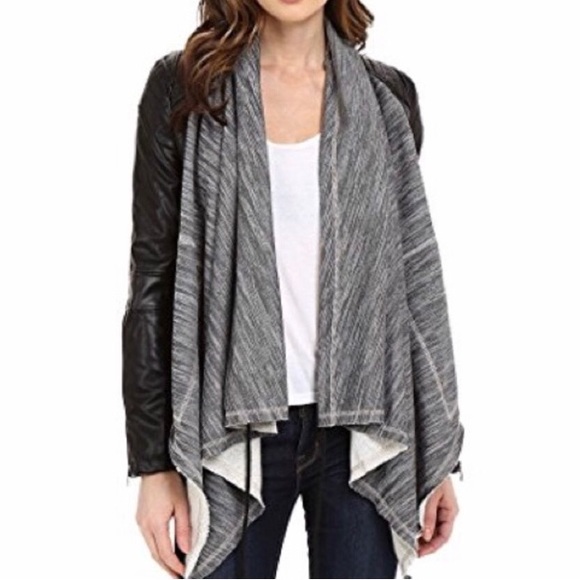 Blank NYC Faux Leather Sleeve Drape Front Jacket - Picture 2 of 7